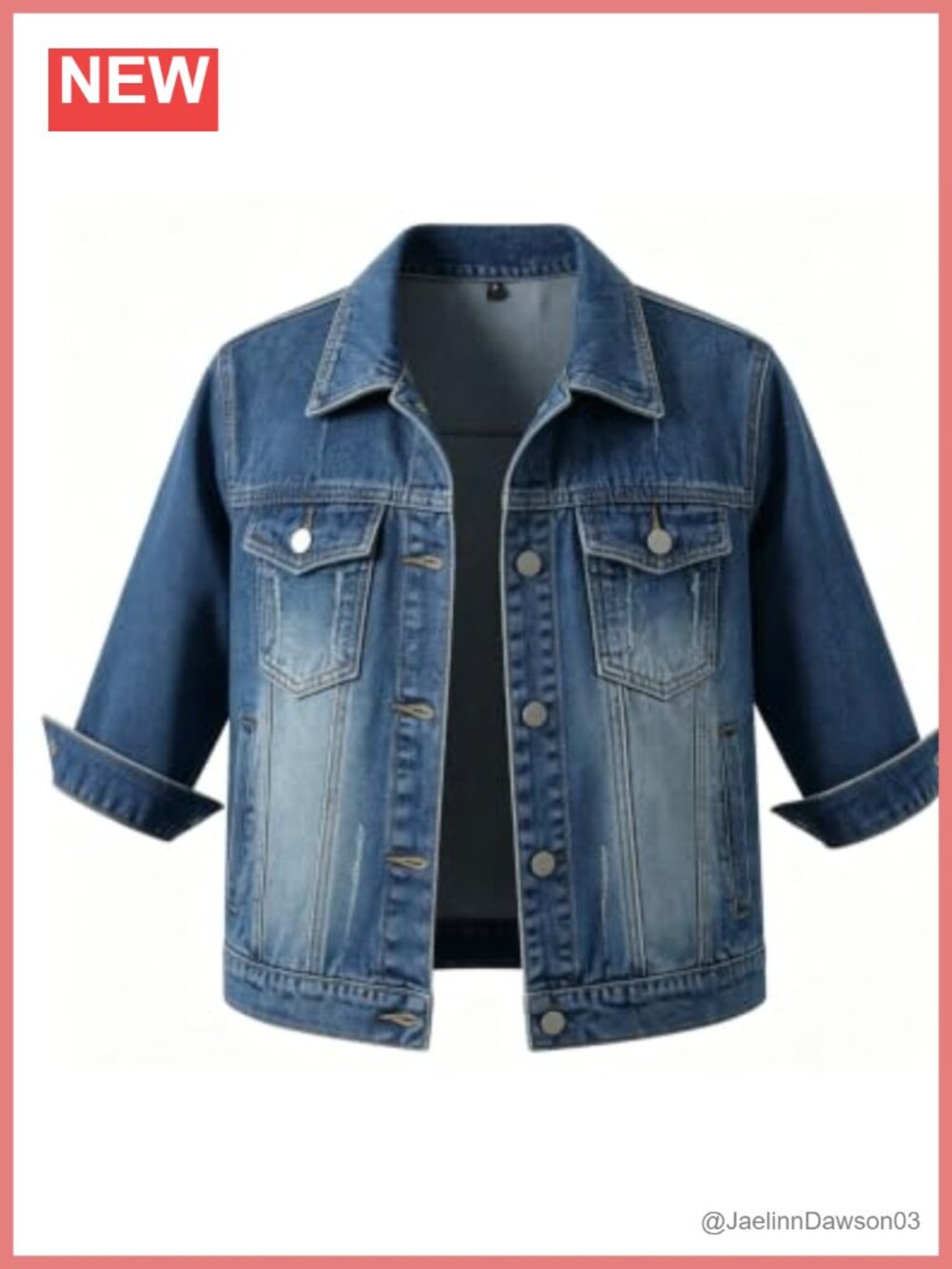 3/4 Sleeve Distress Slim Crop Denim Trucker Jacket